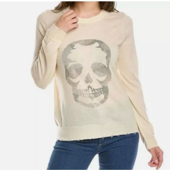 Zadig & Voltaire Women’s Distressed Miss Camo Skull Strass Sweater Size Medium - Picture 2 of 15